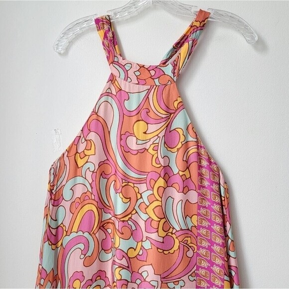 ITALIAN BRAND Colorful Pink Yellow Blue Halter Dress 100% Viscose Size 6 US - Picture 2 of 14